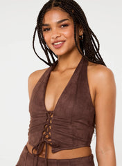Suedette Lace Halterneck Top