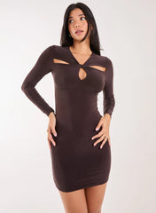 Cut Out Long Sleeve KeyHole Mini Dress