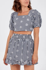 Lace Back Gingham Crop Top & Mini Skirt Set